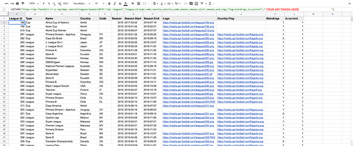 API-FOOTBALL & GOOGLESHEETS