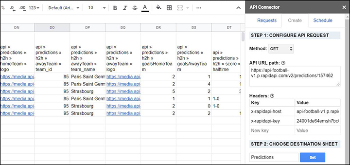 IMPORT FOOTBALL DATA TO GOOGLESHEET